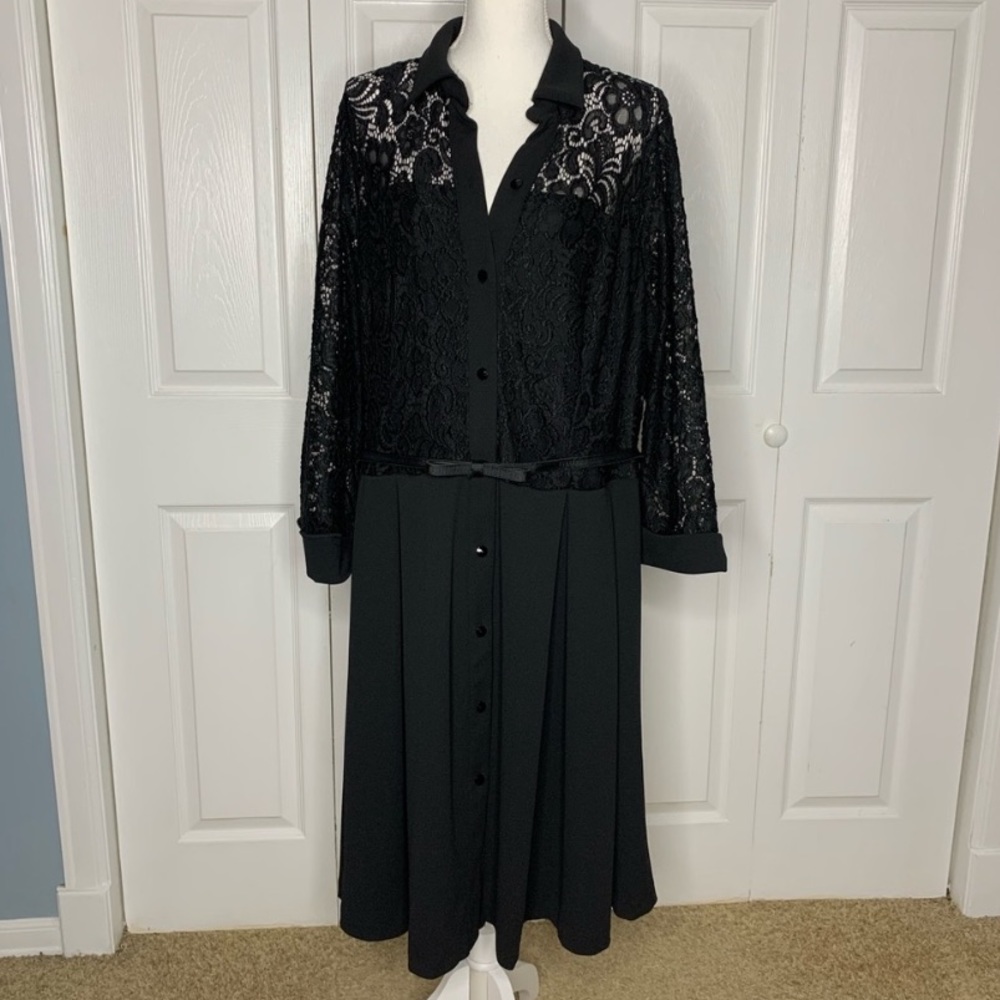 Roz & Ali black lace cocktail shirt dress